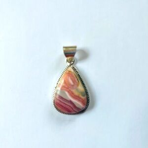 Rhodochrosite and sterling silver pendant 1”